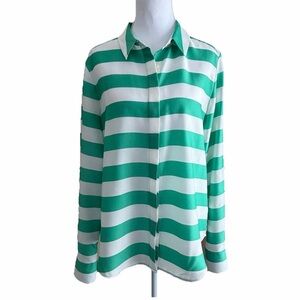 Ann Taylor Green White Striped Blouse Size 4 Preppy St Patrick’s Day